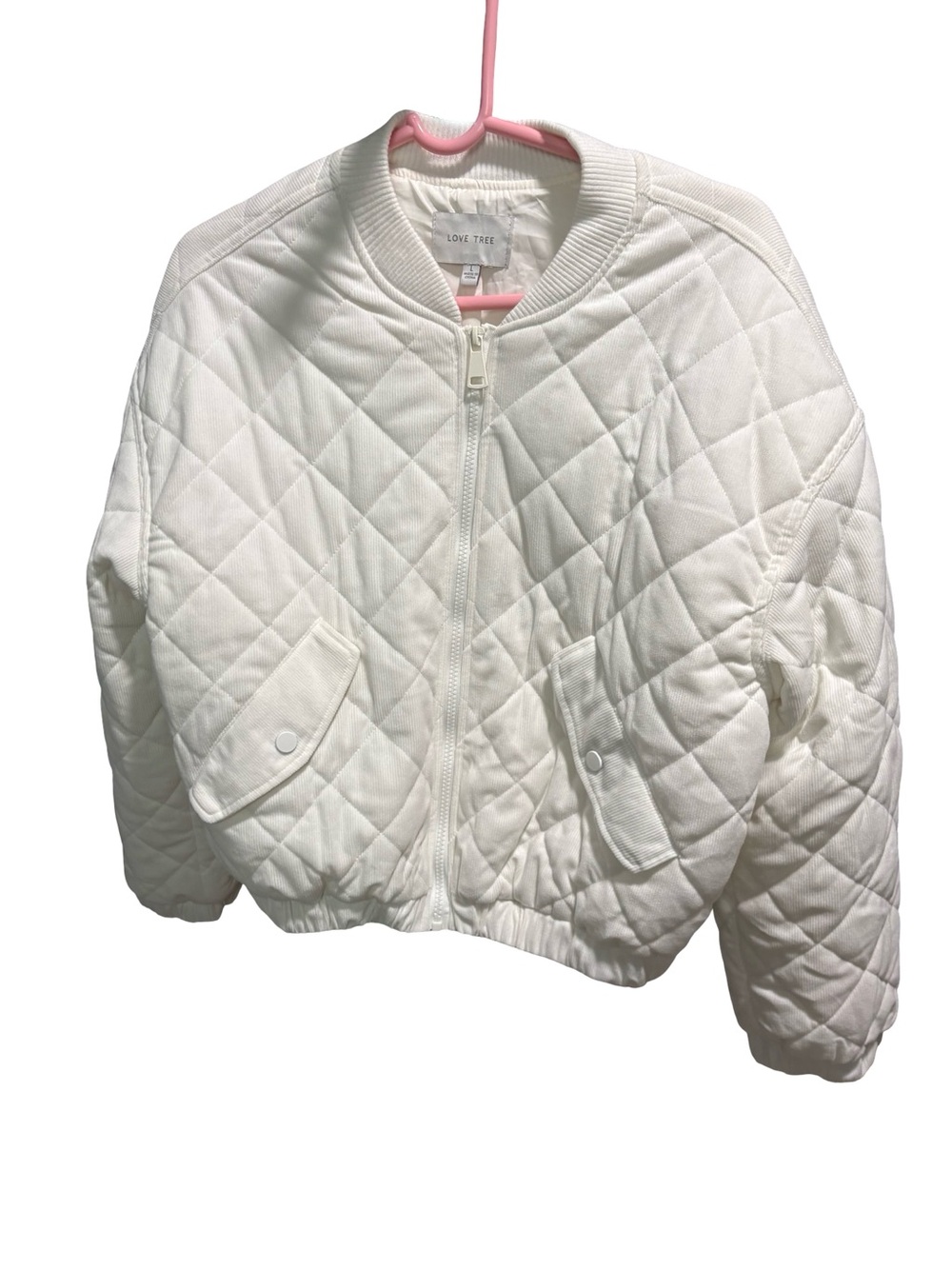 LOVE TREE White Quilted Bomber Jacket Full Zip Padded Coat Size Large